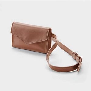 NWT J.Jill envelope belt bag 100% genuine leather dark cognac